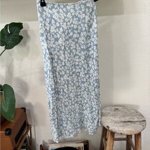 Reformation Zoe Light Blue Floral Maxi Skirt